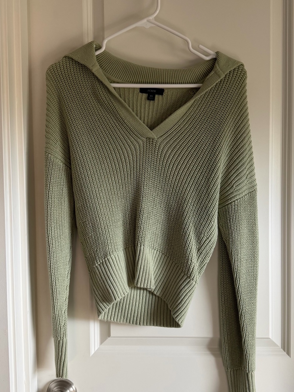 J. Crew 100% Cotton Collared Beach Sweater in Light Sage color